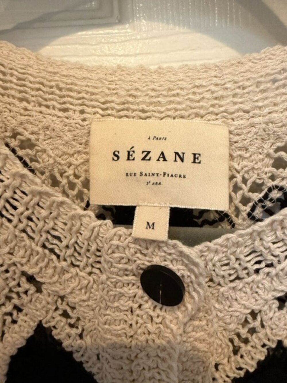 Sezane Black and Cream Crochet Button-Down Vest - Picture 3 of 3